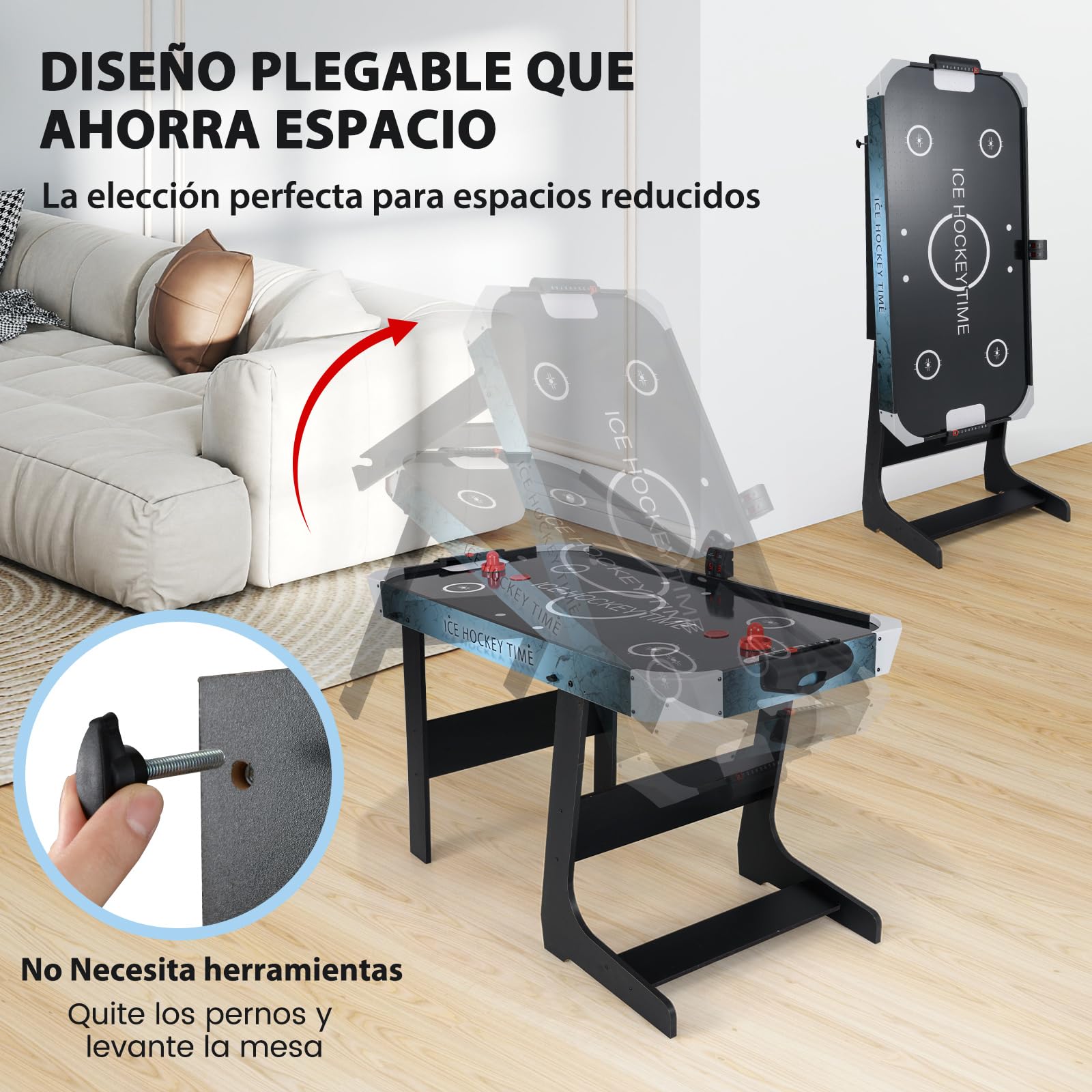 COSTWAY Mesa de Hockey de Aire Plegable, Air Hockey con Potente Motor 12V y Marcador Digital LED, 2 Empujadores y 2 Discos, para Hogar, Sala de Juegos y Oficina, 144 x 68 x 79 cm