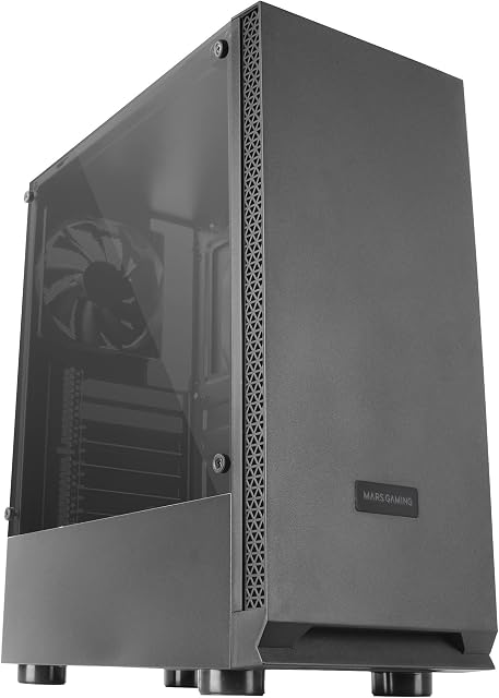 Mars Gaming MCN2, ATX Gaming PC Case, Full Side Window, Front Grille, Dual Chamber Design, 12cm Rear Fan, Black