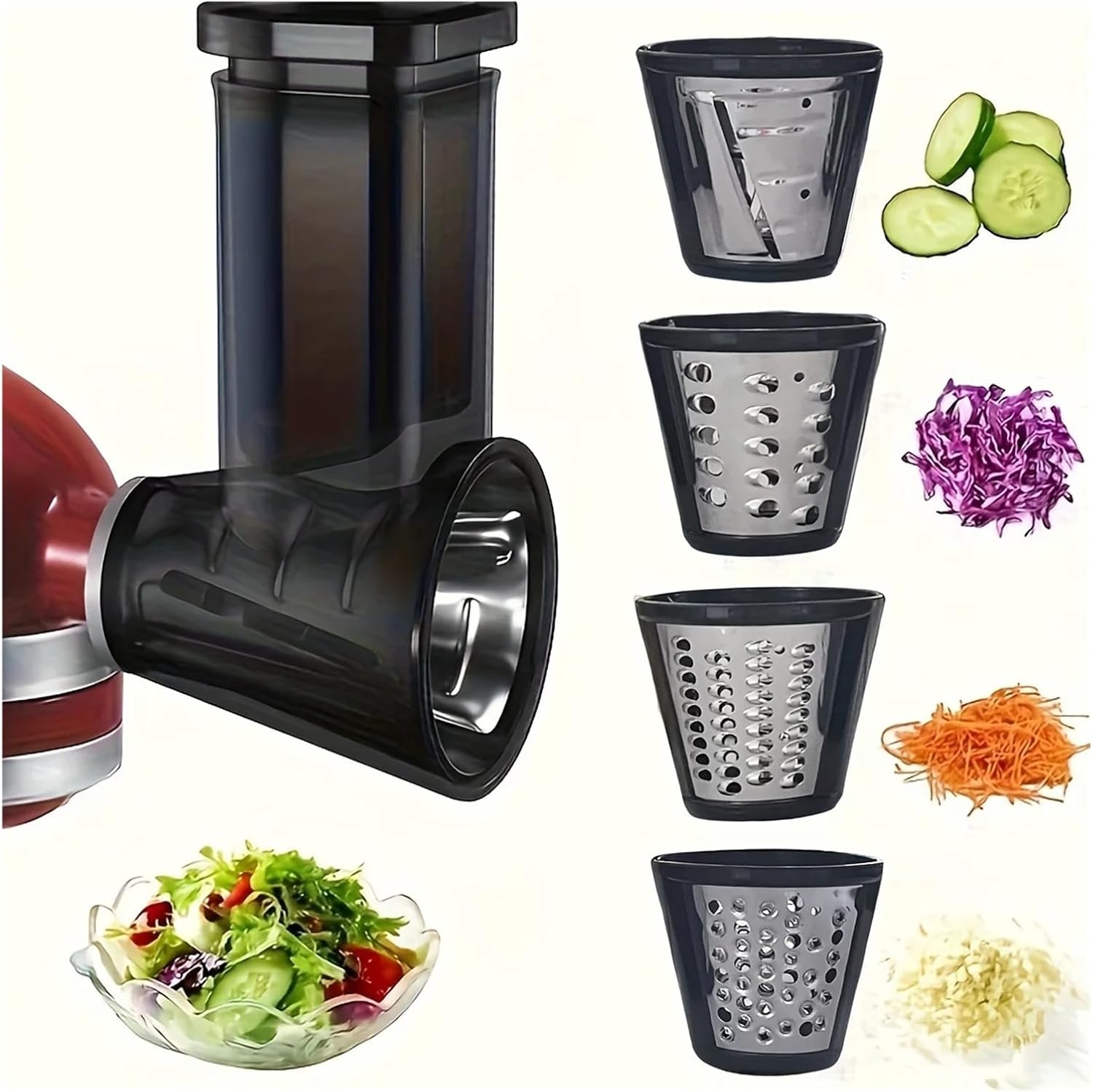 Compatible for KitchenAid Mixer 4-Blade Food Processor Attachment for Slicing and Shredding