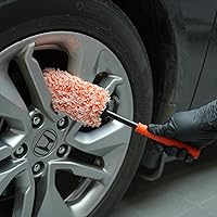 Vista 6 de SPTA Juego de cepillos para ruedas de automóvil, 2 cepillos de llanta de microfibra con 2 fundas de microfibra intercambiables grandes y 2 pequeñas