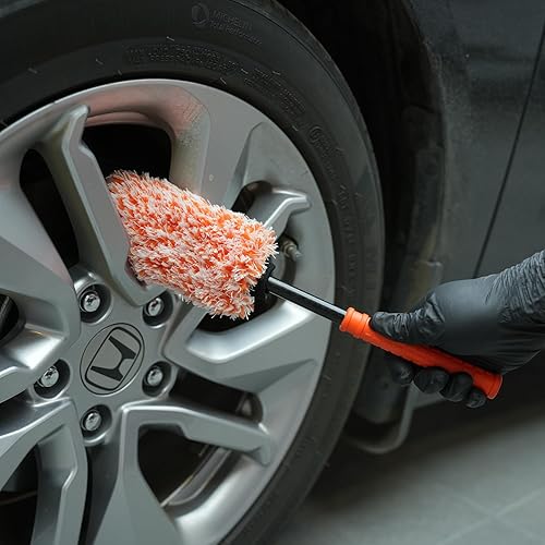 Miniatura 6 de SPTA Juego de cepillos para ruedas de automóvil, 2 cepillos de microfibra con 2 fundas de microfibra intercambiables extra grandes y 2 pequeñas,