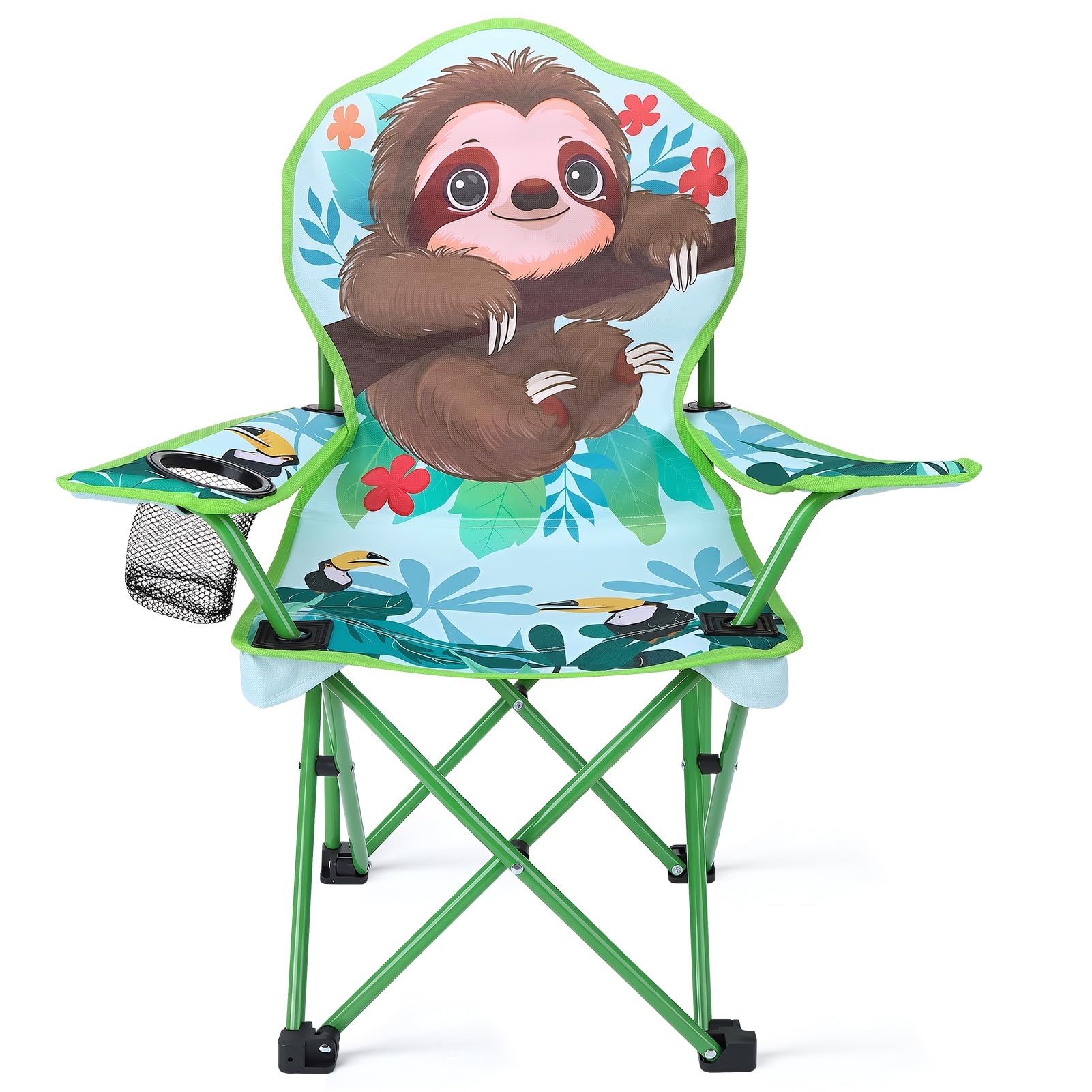 Meng Jiaran Kids Camping Chair,Sloth Them Kid Garden Chair with Cup Holder and Carry Bag, Lightweight Portable Childrens Folding Chairs for Beach Hiking Camping Picnic