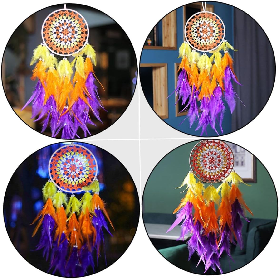 Colorful Dream Catcher with Light Handmade Hanging Ornament Plume Decoration for Bedroom Room Wall Décor Festival