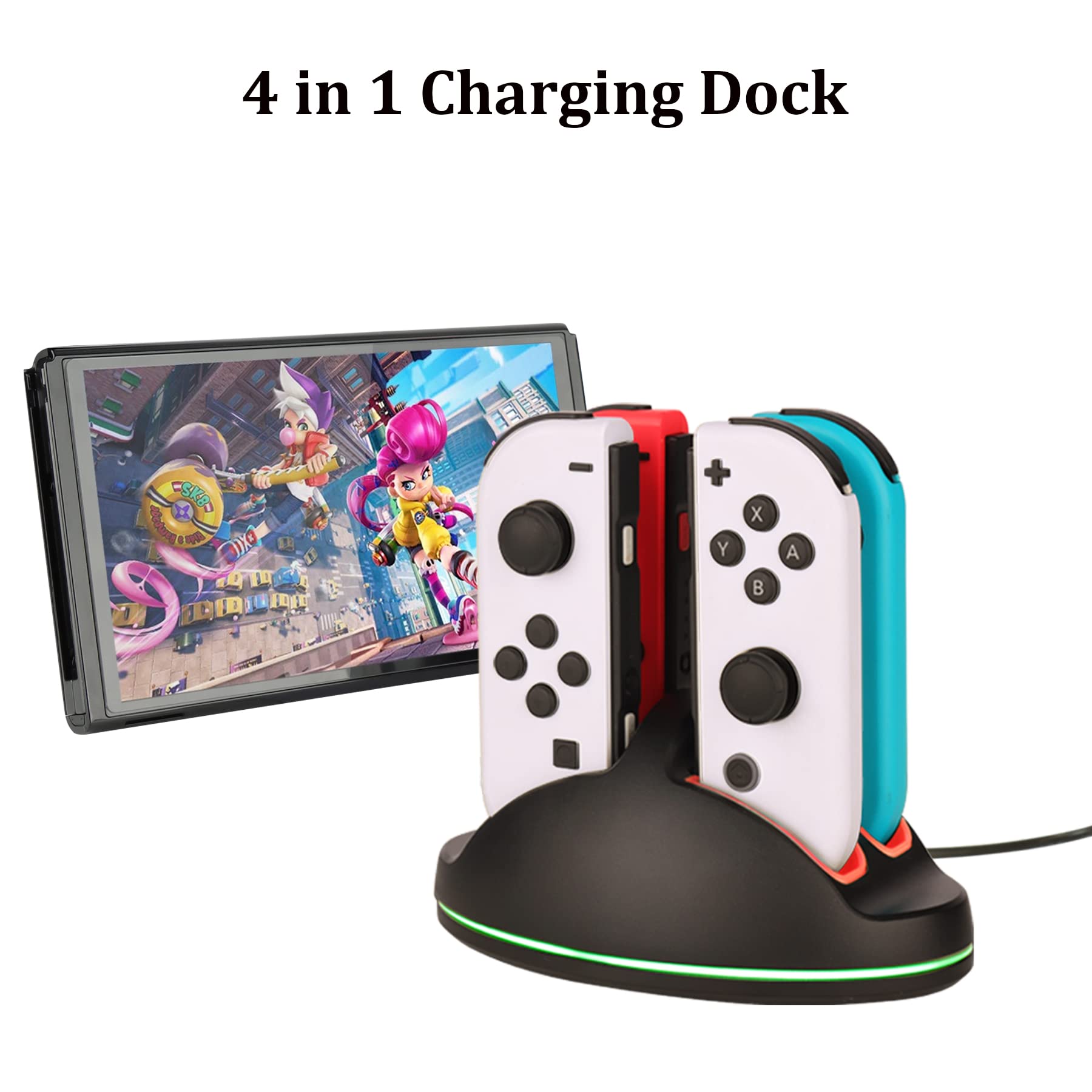 Accessori Bundle Party Pack per Nintendo Switch OLED Model(2021), Kit con custodia per il trasporto, Joy Con Charging Dock&Grips&Covers, Volanti, Montaggio, Protezioni per schermo, Tappi (23 in 1)
