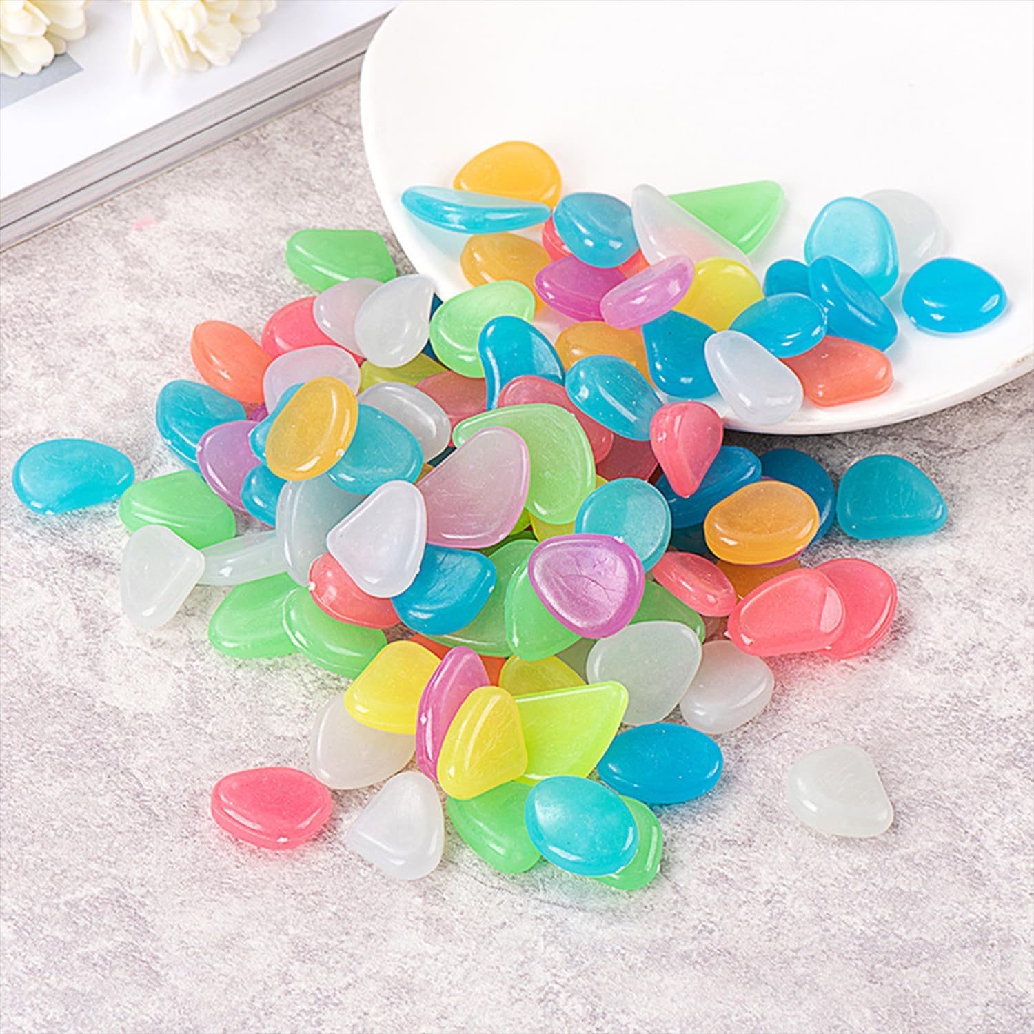 Luminous Glow in The Dark Pebbles, Multicolour Resin Stones for Aquarium Garden Path Vase Plant Pot Decoration, 100 Pieces-image-37