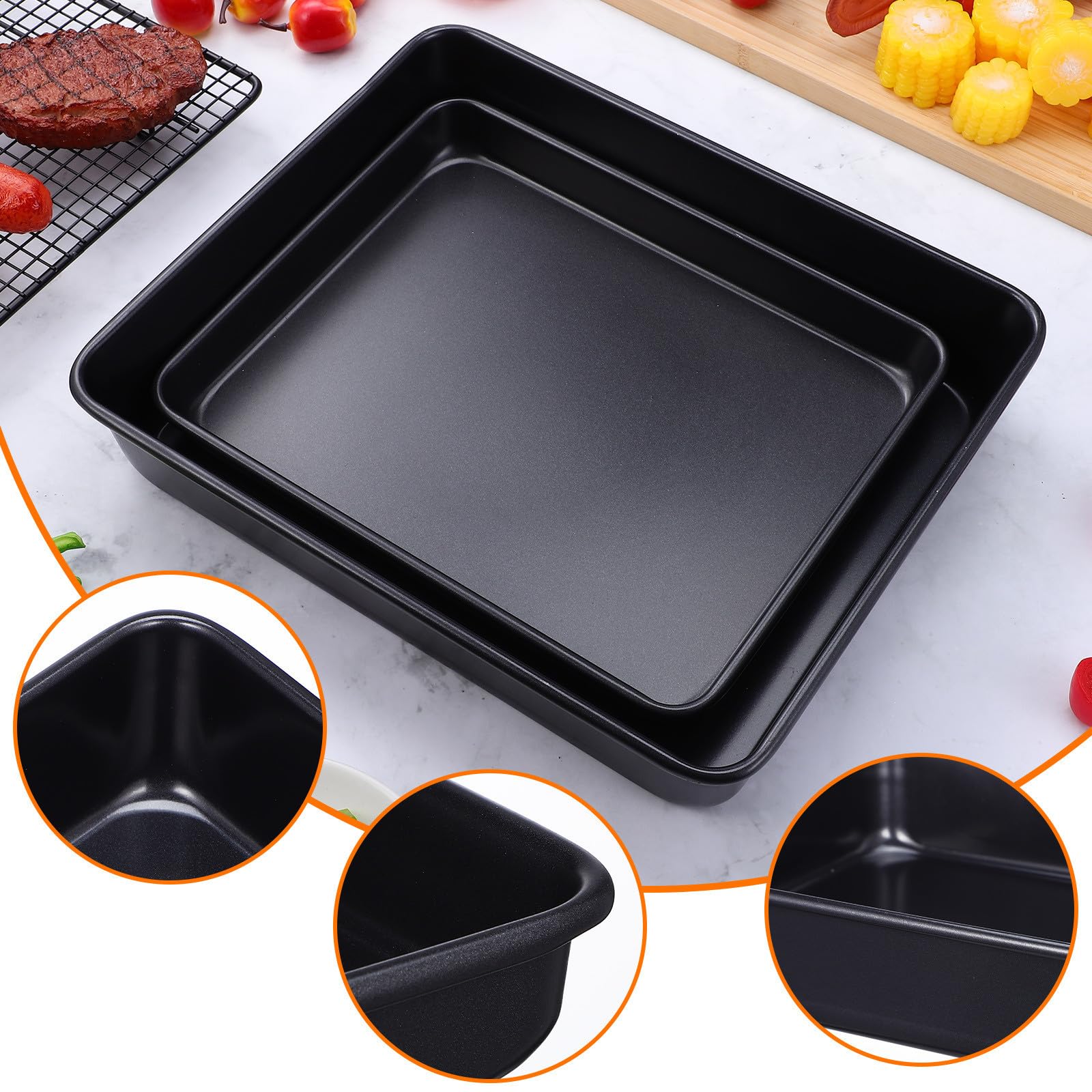 SHINEOFI 2 Stück Backblech aus Edelstahl Schwarz mit Antihaftbeschichtung Vielseitig Einsetzbar für Ofen und Toaster Robust und Pflegeleicht