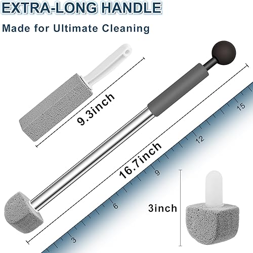 Miniatura 3 de Piedra pómez de 16.7 pulgadas de largo para limpieza del inodoro, piedra pómez de inodoro con mango largo, varita ergonómica para inodoros,
