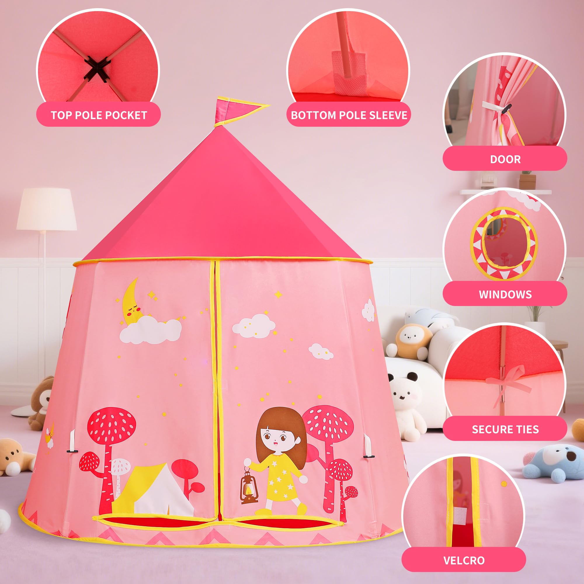 Tienda de campaña para niños pequeños, tienda de campaña de princesa, carpa de castillo, tienda de campaña india portátil, tienda de campaña Tippi, certificado EN71, casa de juegos para uso en