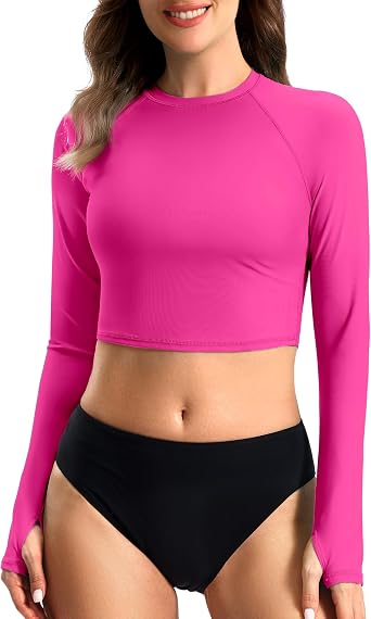 Soothfeel Rash Guard for Women Long Sleeve Crop UPF 50+ Swim Shirts