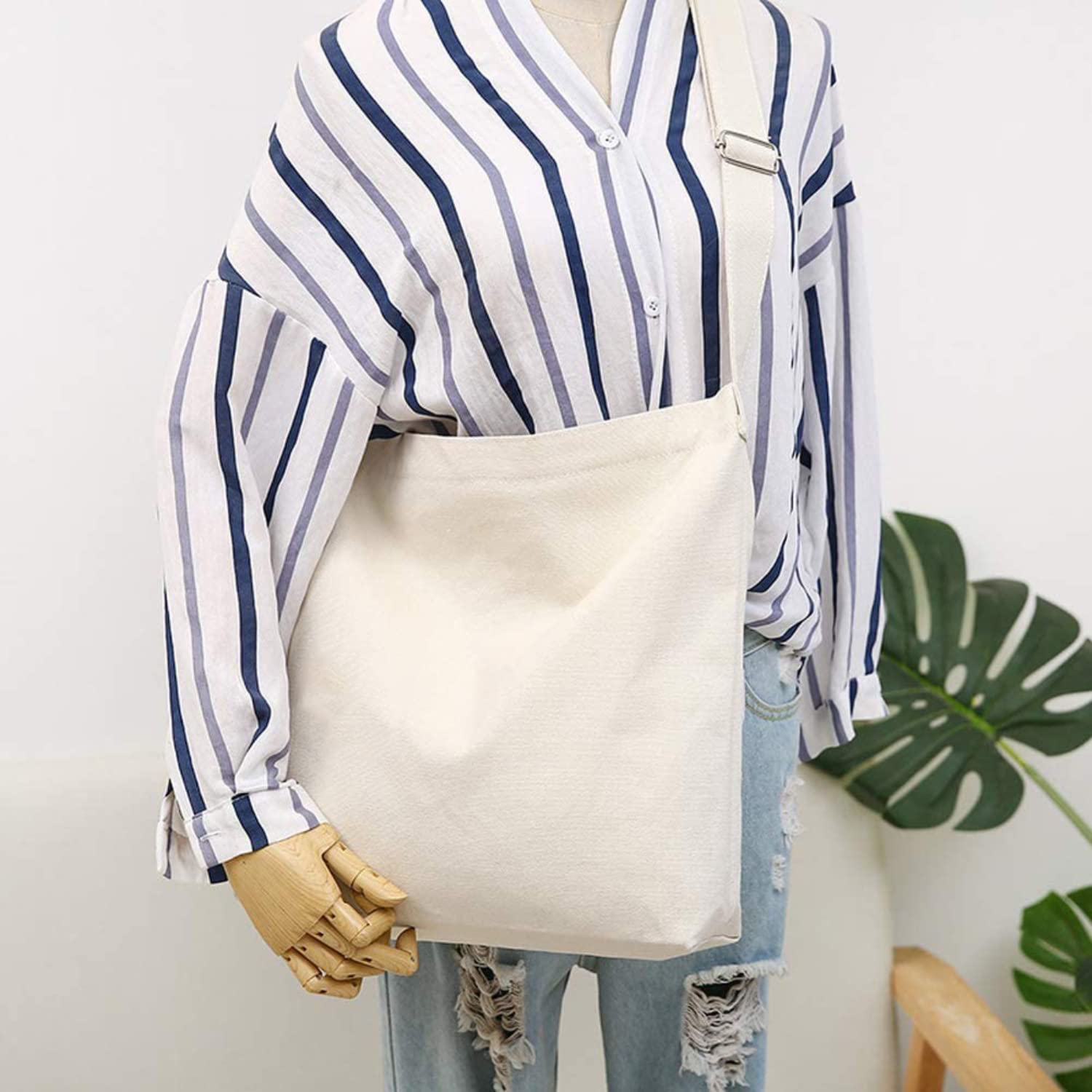 Lify Women's Retro Large Size Canvas Shoulder Bag Hobo Crossbody Handbag Casual Tote - 1 Piece (Off-White (Natural)) 2