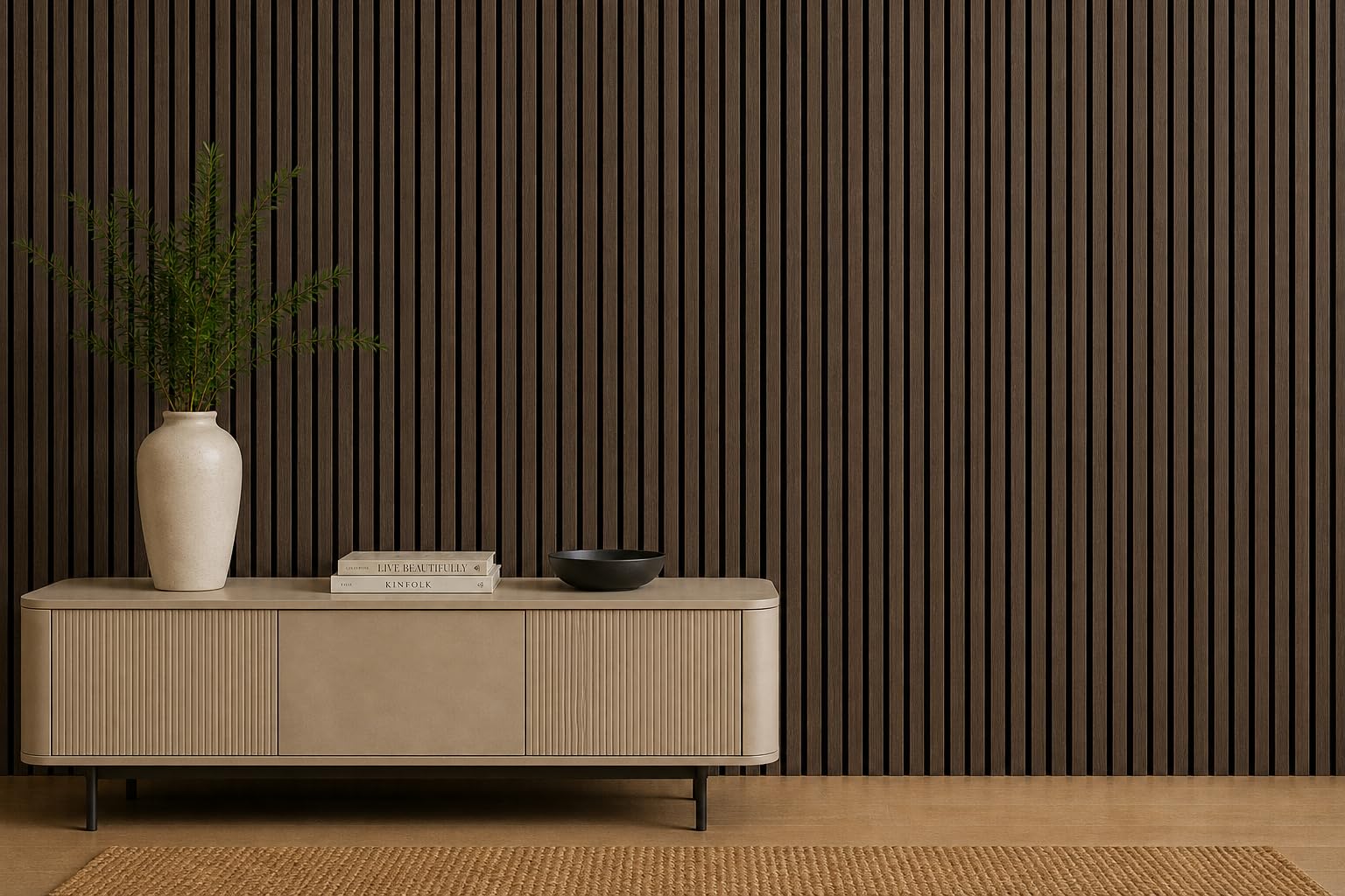 Acoustic Slatted Wall Panel Decorative Slat 3D Timber Oak Natural - 2400mm x 600mm (Panel Dark Oak 2400x600mm)