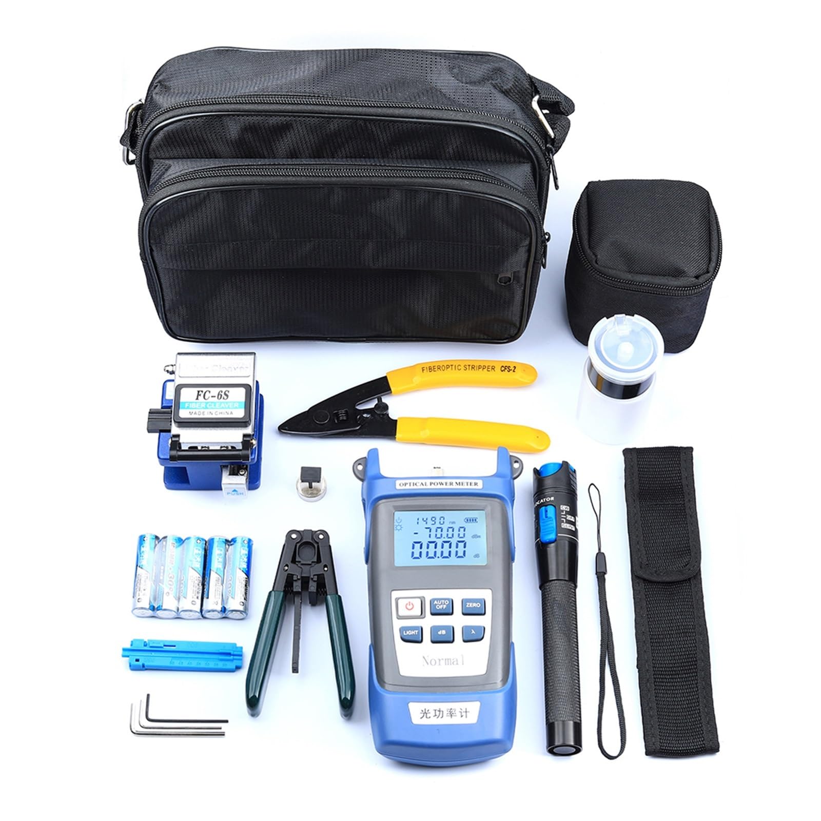 Kit de herramientas FTTH de fibra óptica, medidor de potencia óptica, pelacables de fibra óptica, juego de herramientas de conexión en frío de fibra óptica con bolsa ,Pruebas De PrecisióN(Fiber Optic