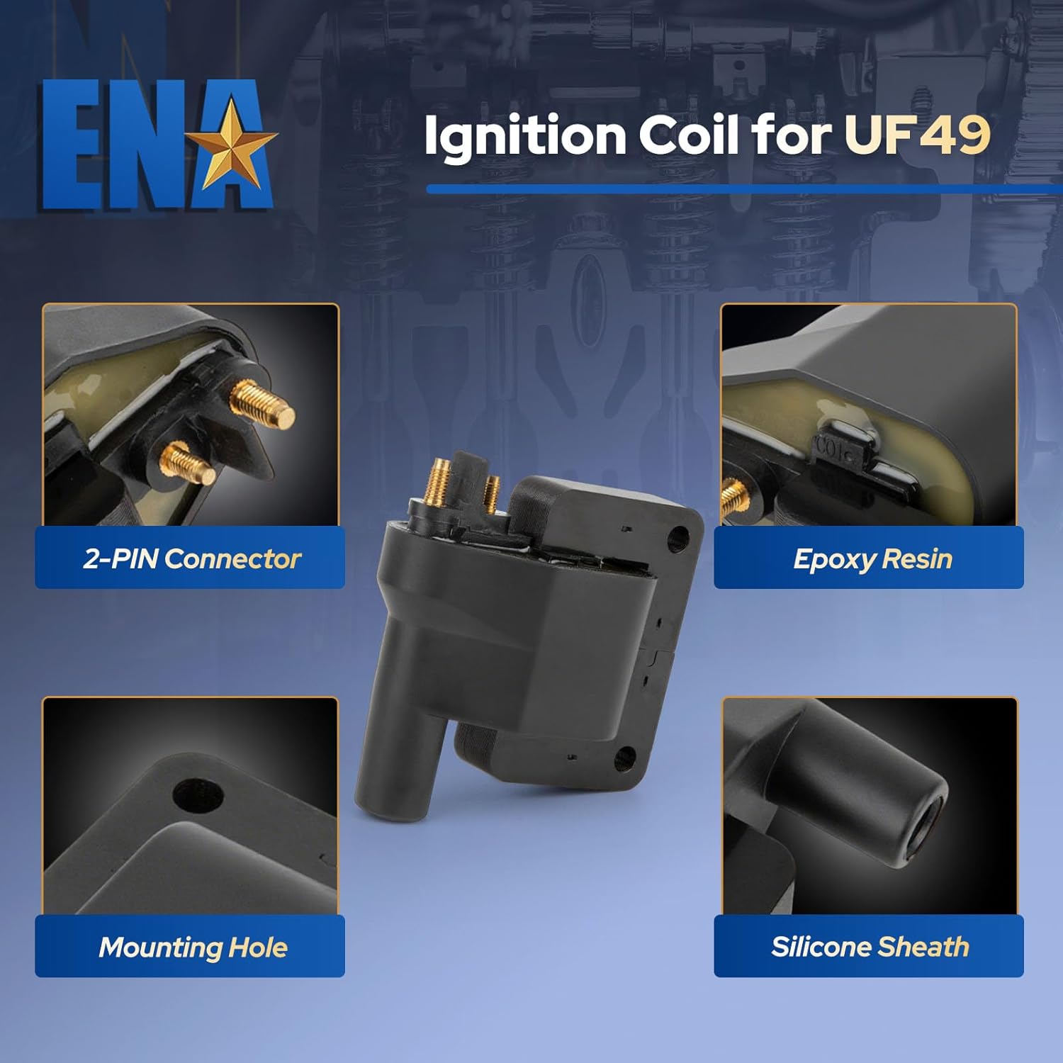 ENA Set of 1 Ignition Coil Pack Compatible with Mitsubishi Dodge Ram 50 1990-1993, Mighty Max 1990 1991 1992 1993 1994 1995 1996 L4 2.4L Replacement for UF49 E551 5C1110 IC129 MD146982 49044 C906