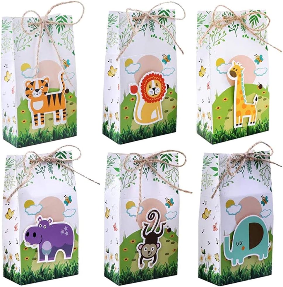 OurWarm 48Pcs Jungle Safari Party Favor Goodie Bags, 6 x 3 x 1.3 Inches Zoo Animals Candy Gift Bags for Jungle Safari Zoo Theme Baby Shower Birthday Party Decorations