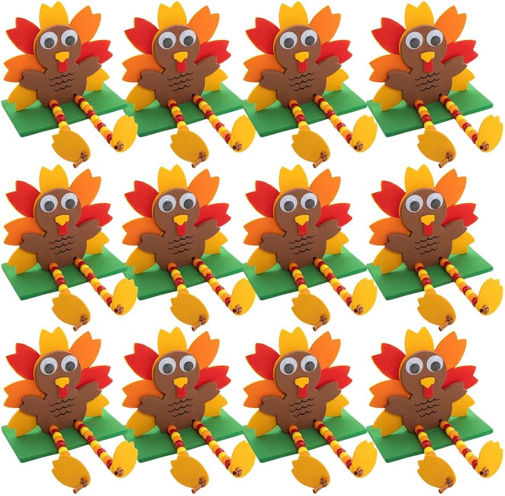 Fun Express Beaded Thanksgiving Turkey CK-12 - Craft Kits - 12 Pieces