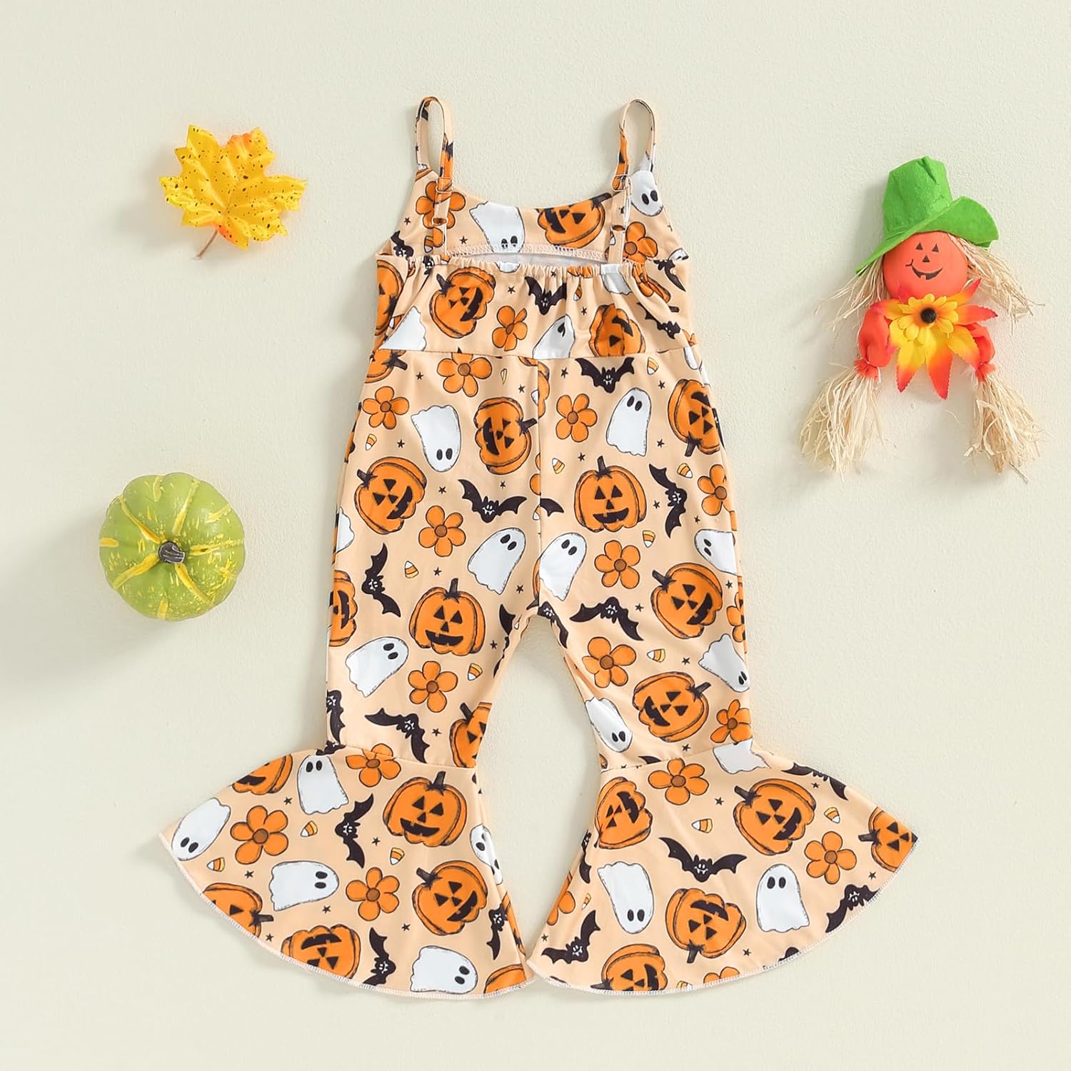 Toddler Girl Halloween Outfit Pumpkin/Ghost/Bat Overall Bell Bottom Jumpsuit Fall Clothes - Image 2