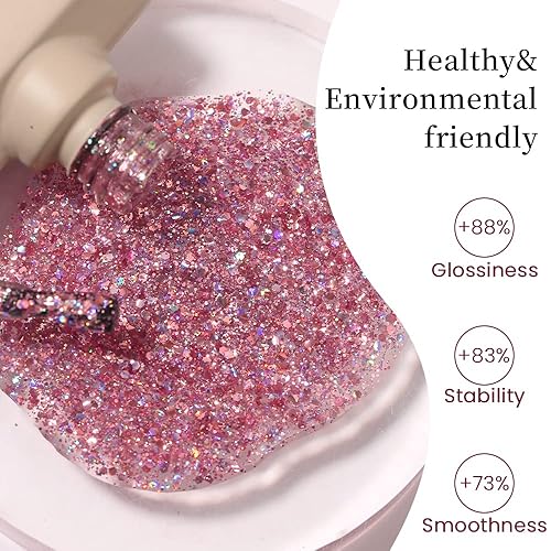 Miniatura 2 de MAYCHAO Esmalte de uñas de gel con purpurina rosa de 0.0 fl oz, 1 unidad de esmalte de gel con purpurina rosa Sakura para remojar el esmalte de uñas