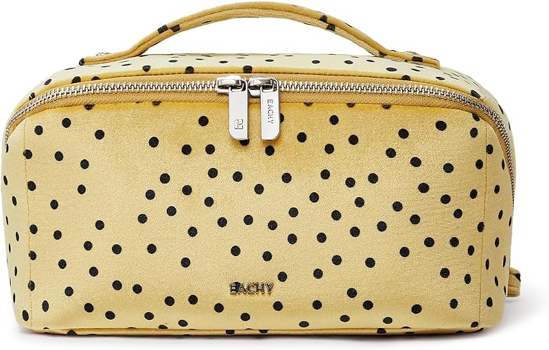 Necessaire de maquiagem EACHY amarela, formato de almofada, com zíper e forro impermeável