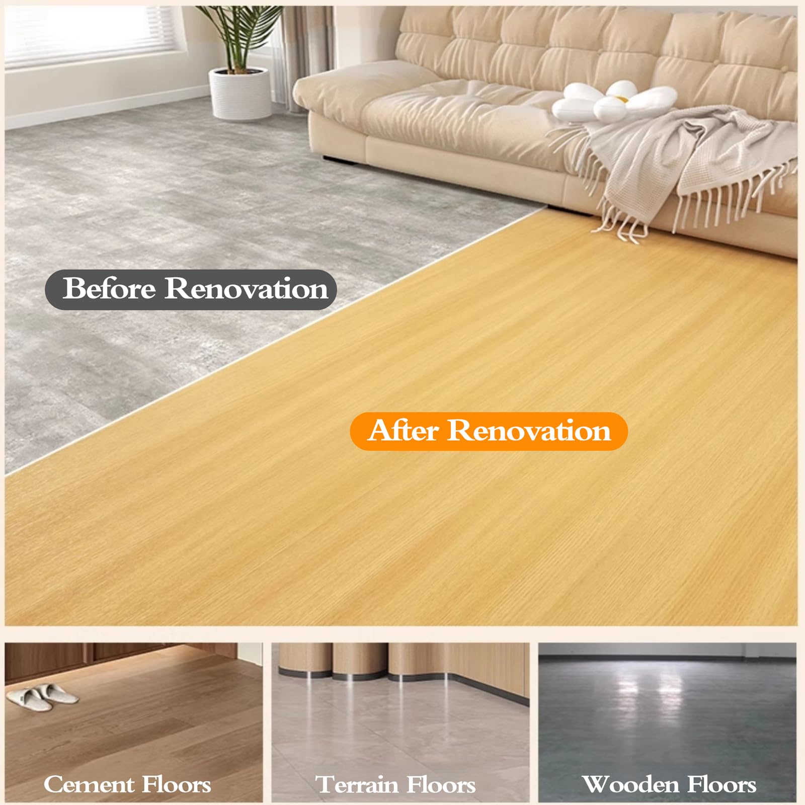 Piastrelle autoadesive per pavimenti, Piastrelle for pavimenti autoadesive effetto legno, dimensioni multiple, bagno, cucina, balcone(Style G,60 * 1000cm)