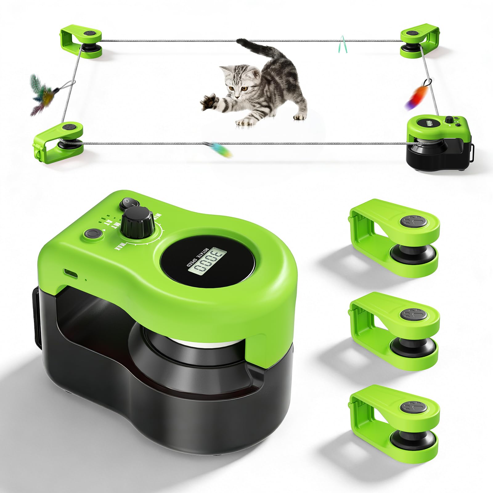 Juguete Interactivo para Gatos para Interior, Cinta de Correr para Gatos, Juguete Simulado Automático/Control Remoto de Caza de Gatos, Juguete Energizante para Mascotas (Verde)