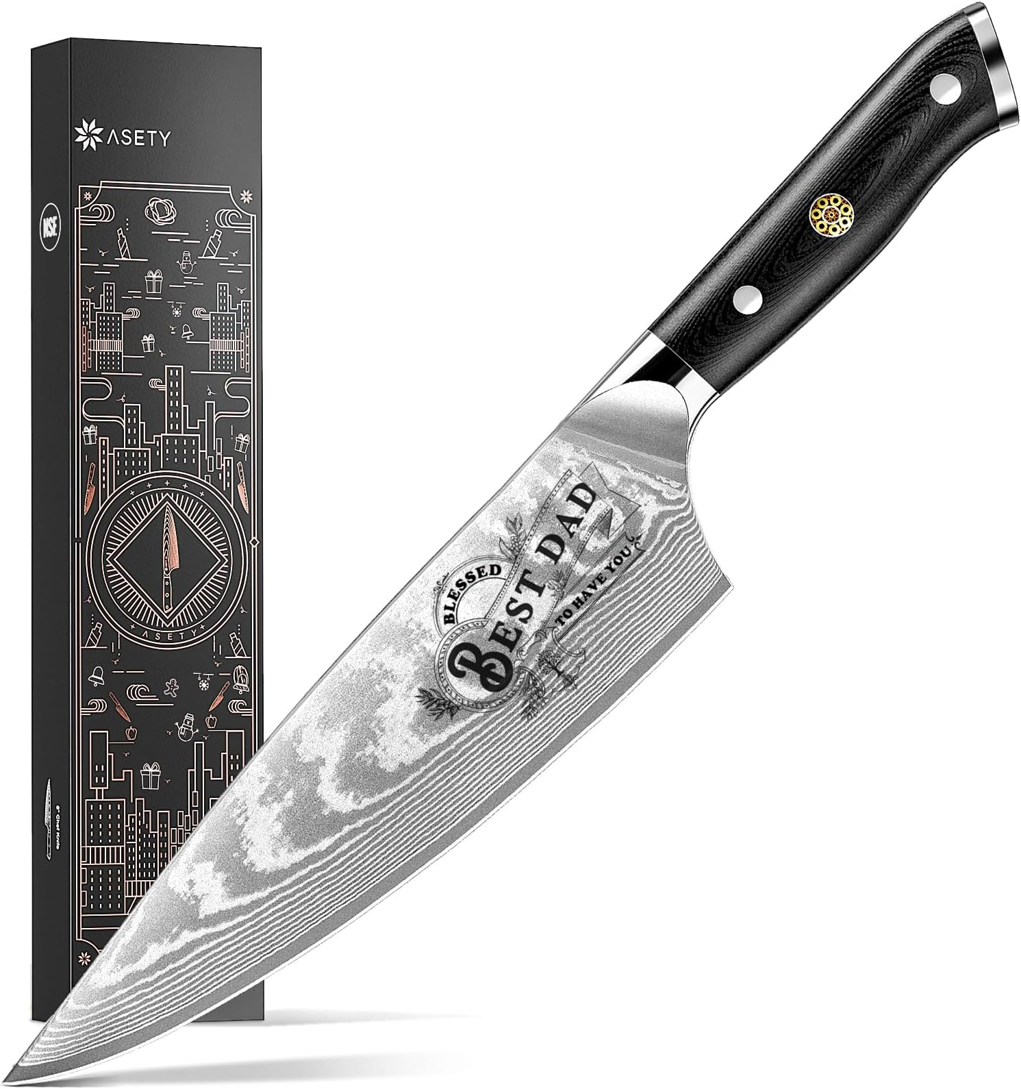 Men Gifts: Damacus Chef Knife - Gifts for Dad, Birthday Gift from Daughter Son Kids, Full Tang G10 Handle, Christmas, Thanksgiving Best Dad Ever Father Gifts