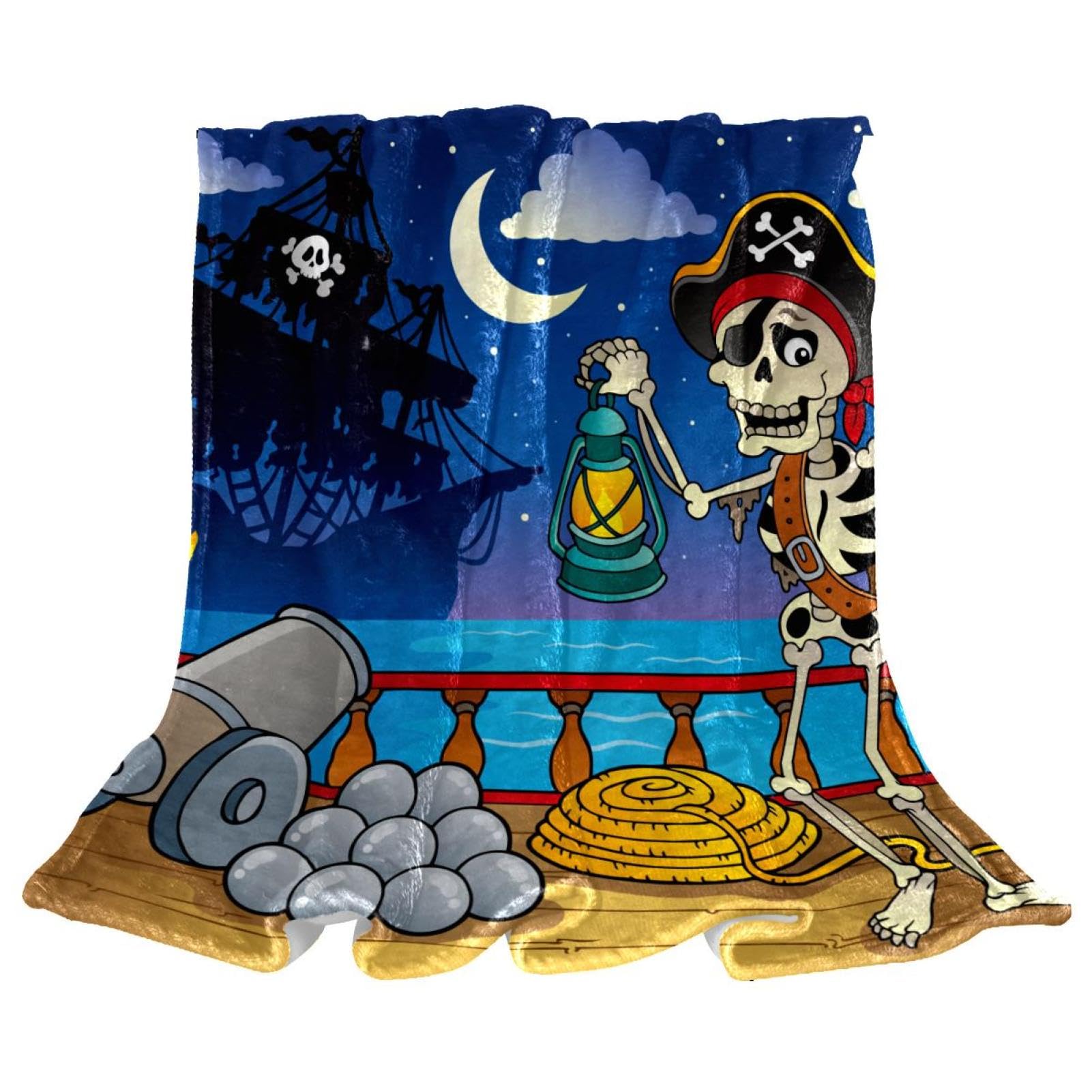 Couverture polaire tête de mort pirate plaid canapé et lit 150x130 cm