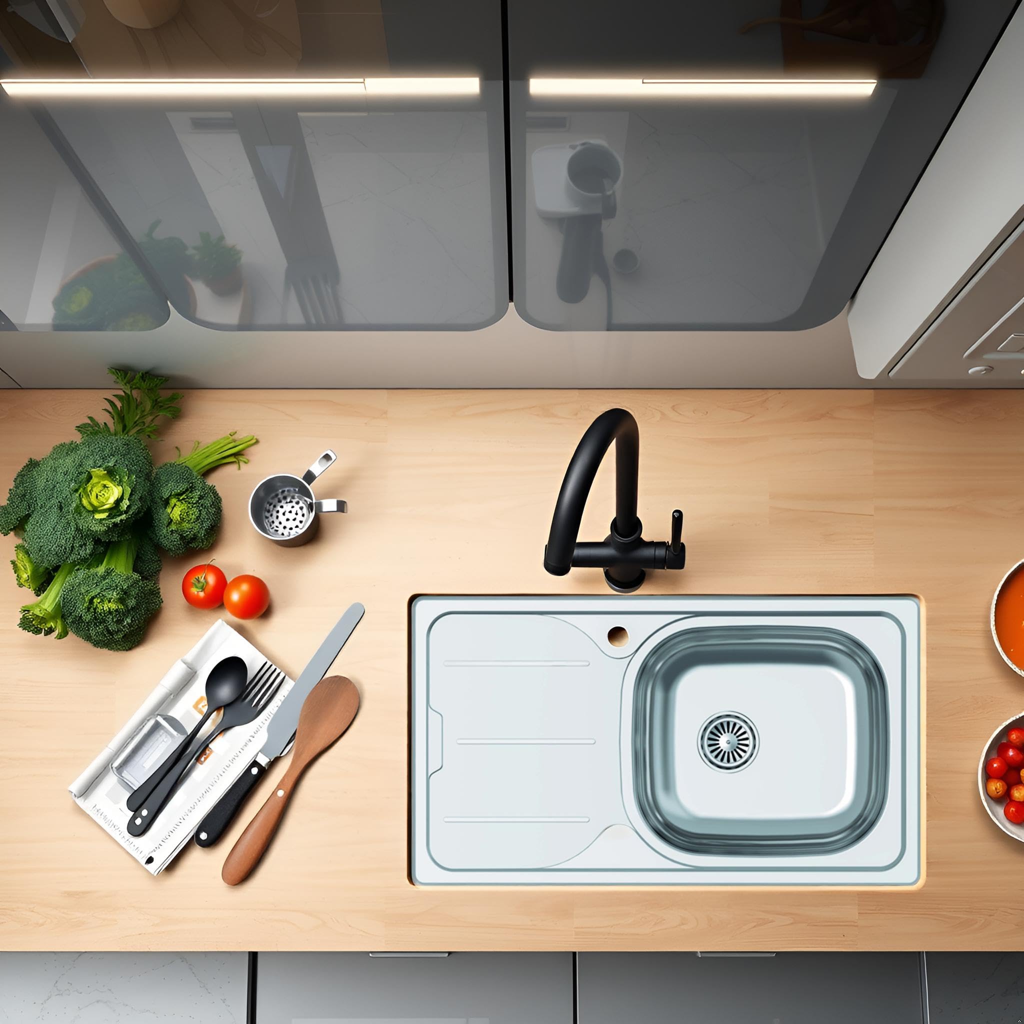 CATA Fregadero CDS-1 EI/A Cubeta Cuadrada Escurridor Instalación Mueble 45 CM Base Fonoabsorbente Acero Inoxidable Válvula Canasta Acabado Inox