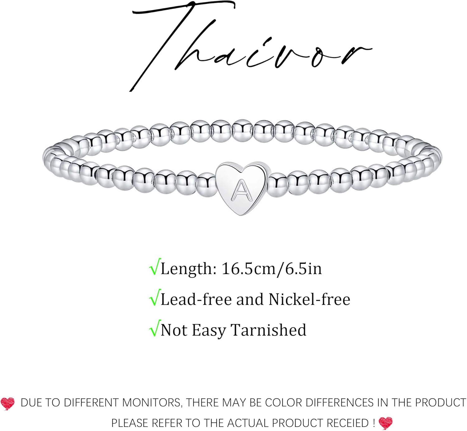 Valentines Day Gifts for Women Her - Dainty Beaded Heart Initial Bracelets Letter A-Z Charm Stretch Bead Ball Bracelet Trendy Jewelry Gifts - Image 5