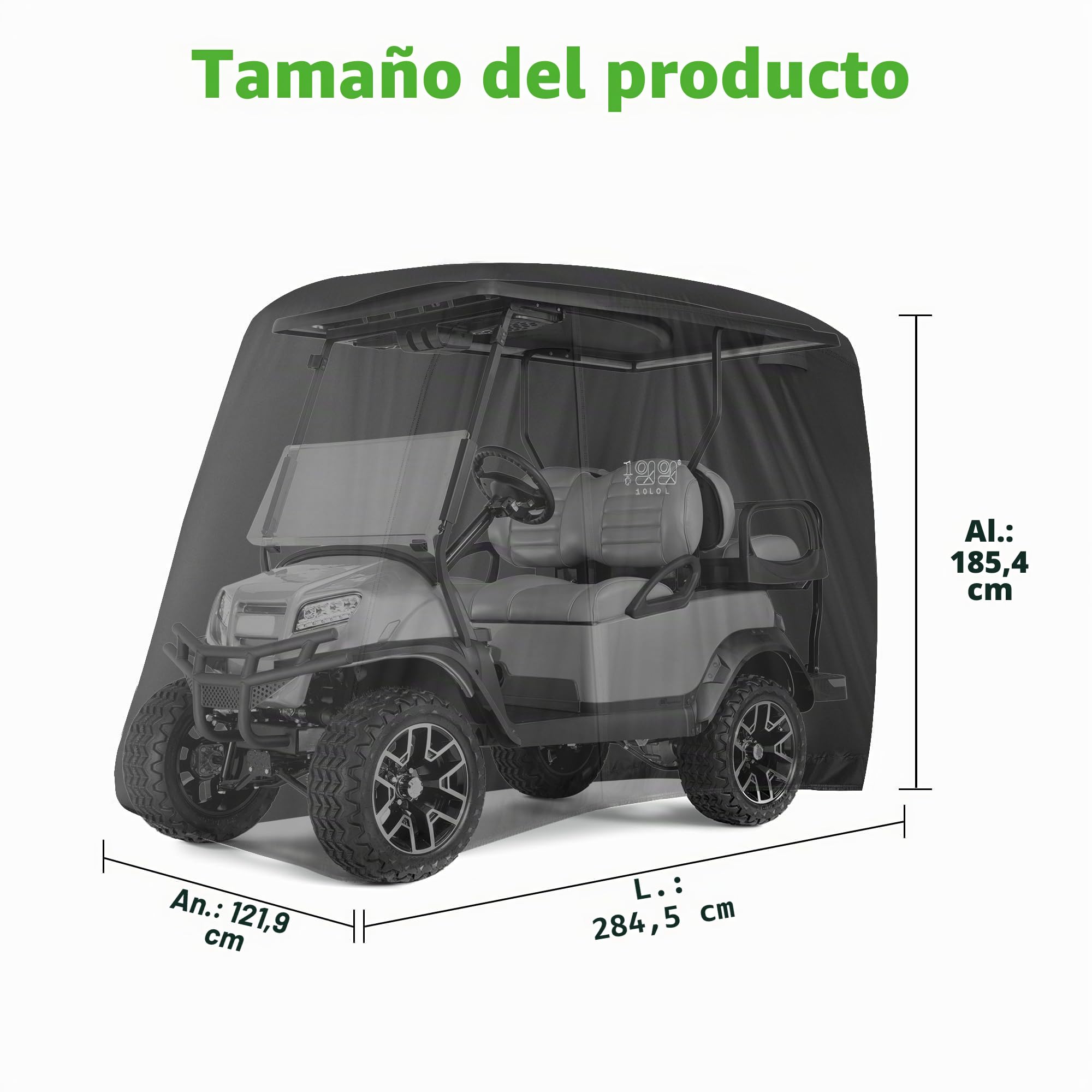 10L0L Funda para Carrito de Golf para Yamaha/EZGO/Club Car 4 pasajeros, Carcasa de poliéster Resistente al Agua 400D con 3 Puertas con Cremallera, Resistente al Viento, Color Negro