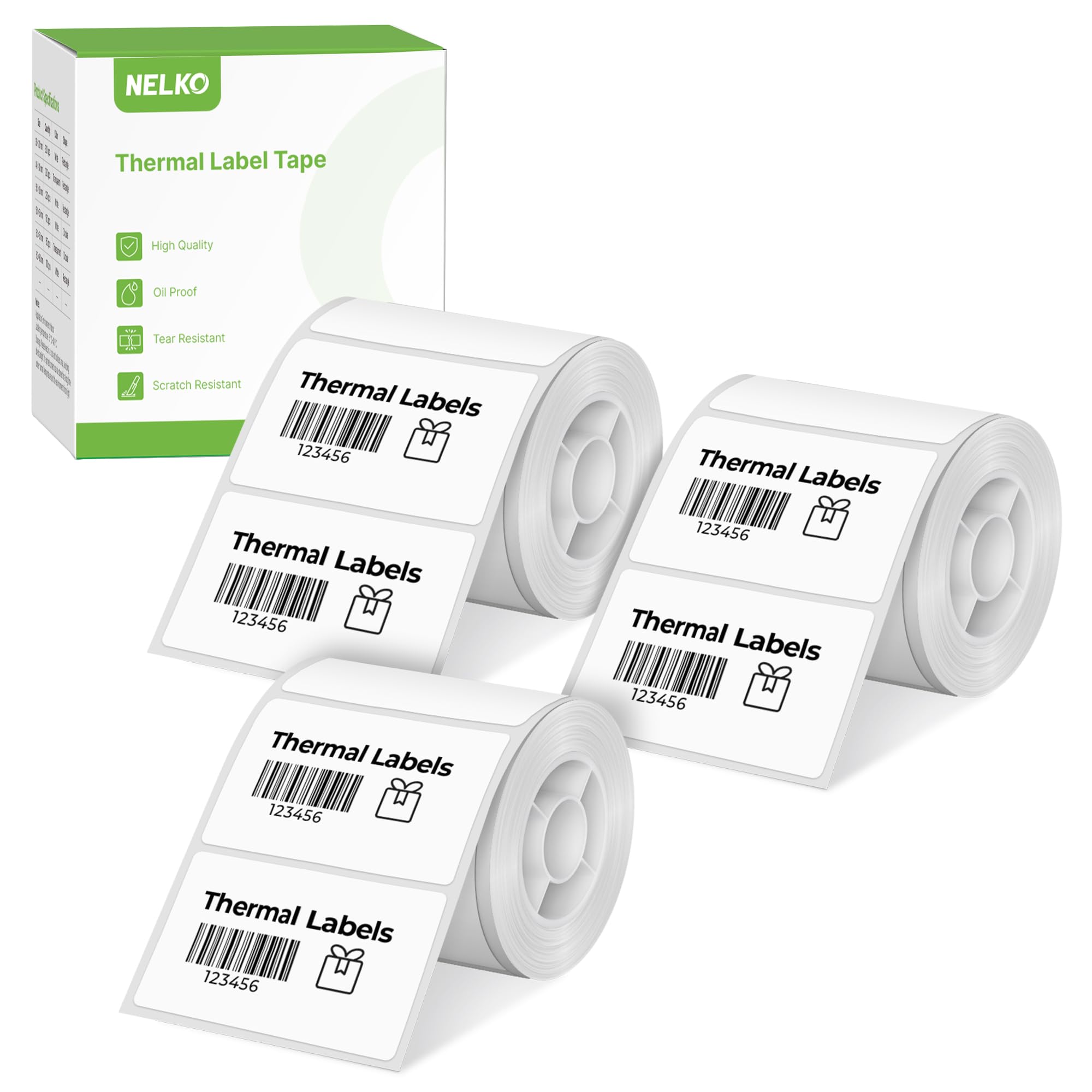 Thermo-Etiketten für Nelko PM220 Etikettendrucker, 50 x 30 mm, Thermo-Aufkleber-Etikett, wasserdicht, Mehrzweck-Etikettenband, 3 Rolle mit 230 selbstklebenden Thermopapier (weiß)