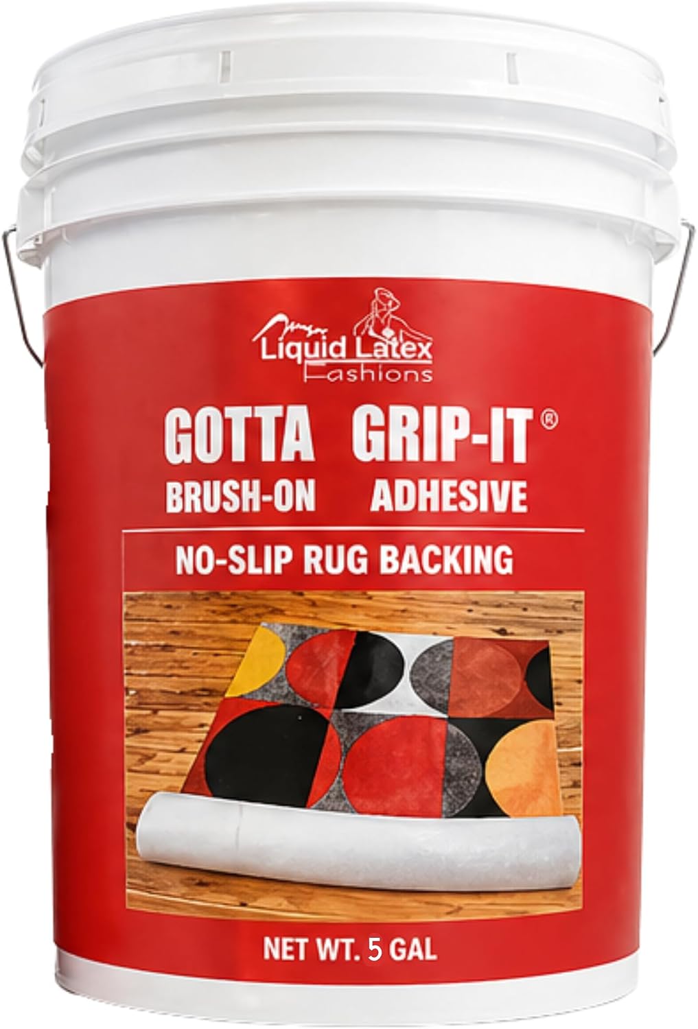 Gotta Grip-It Non-Slip Rug Backing Adhesive – 5 Gallon Clear Natural Latex Fixative Gum for Area Rugs & Mats, Safe Easy-to-Apply Grip Coating