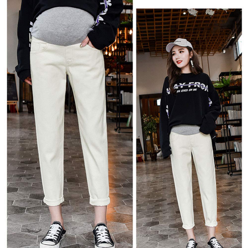 Pantaloni Da Donna Incinta Indossano Jeans Sezione Sottile Marea Madre Leggings A Nove Punte Pantaloni Da Donna Incinta Primavera E Autunno,White-M