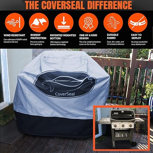 Miniatura 8 de CoverSeal Cubierta pequeña para barbacoa, delantal resistente a la intemperie para una barbacoa de 2 a 3 quemadores, sin bandejas laterales, sello