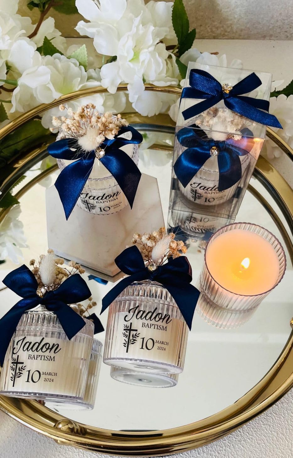 Personalized Baptism Candle Favors – Elegant Velas de Bautizo for Girl or Boy, Mi Bautizo Recuerdos, Religious First Communion or Christening Gift, Bulk Party Favors