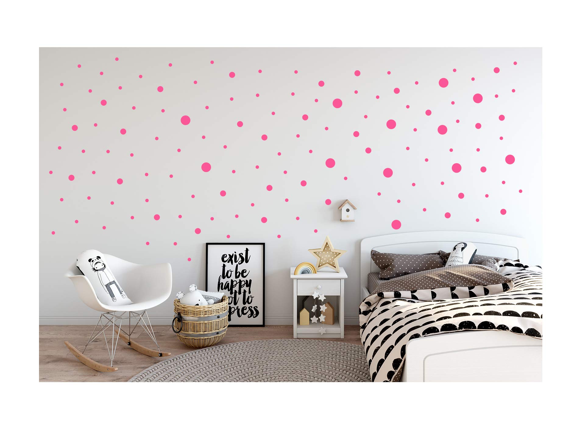 StickerDeen | Mixed Size Point Polka Circle Dots Pattern Style Shape Decoration Removable Nursery Wall Art, Window, Furniture Vinyl Decal Stickers Gift | (Pack of 80) (Baby Pink)
