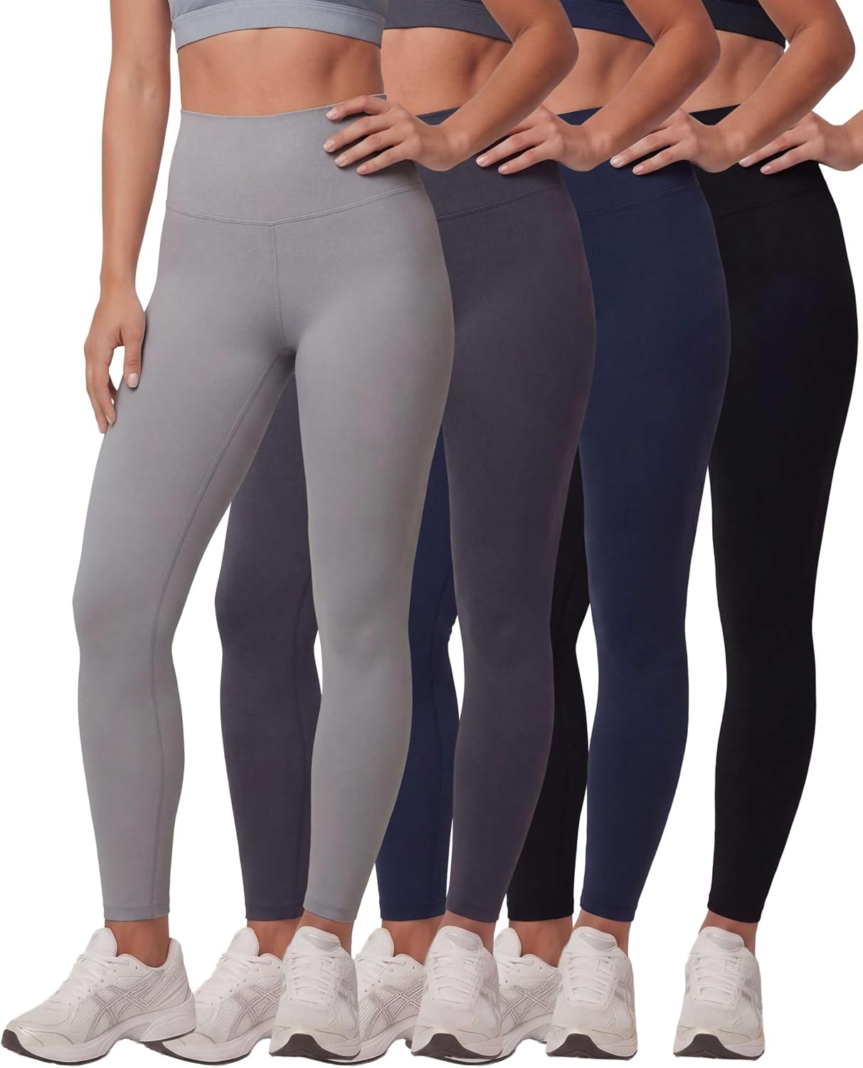 Real Essentials 4 Pack: Women's Workout Athletic Leggings Yoga Pants Tummy Control High Waisted Running Gym Pilates Soft
