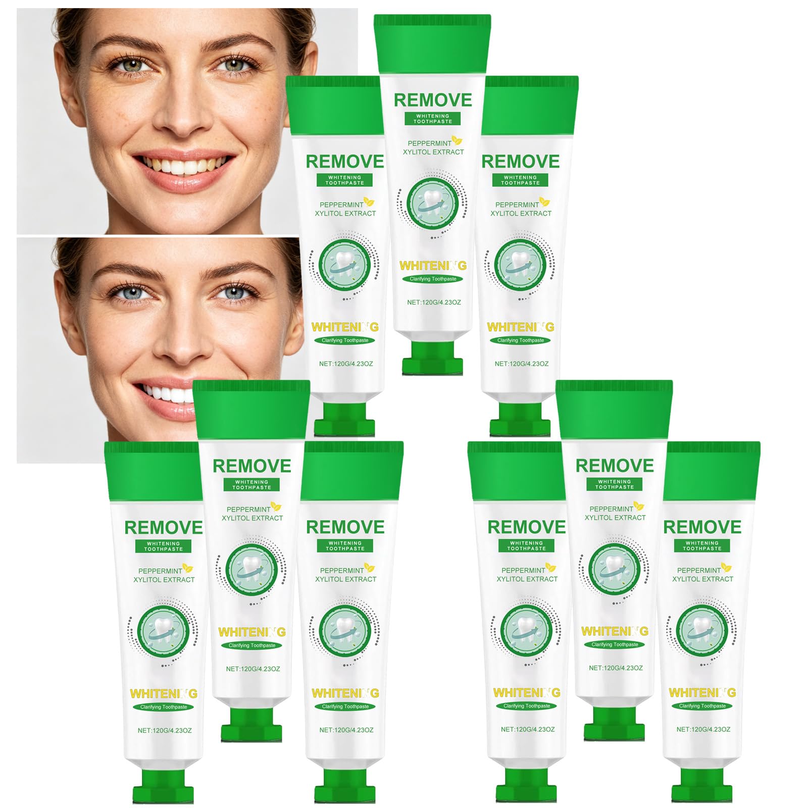 Dentifrice blanchissant à la menthe poivrée au xylitol, pâte détachante en profondeur, gel blanchissant pour les fumeurs, crème haleine fraîche, dentifrice haleine fraîche à la menthe soins (9PCS)