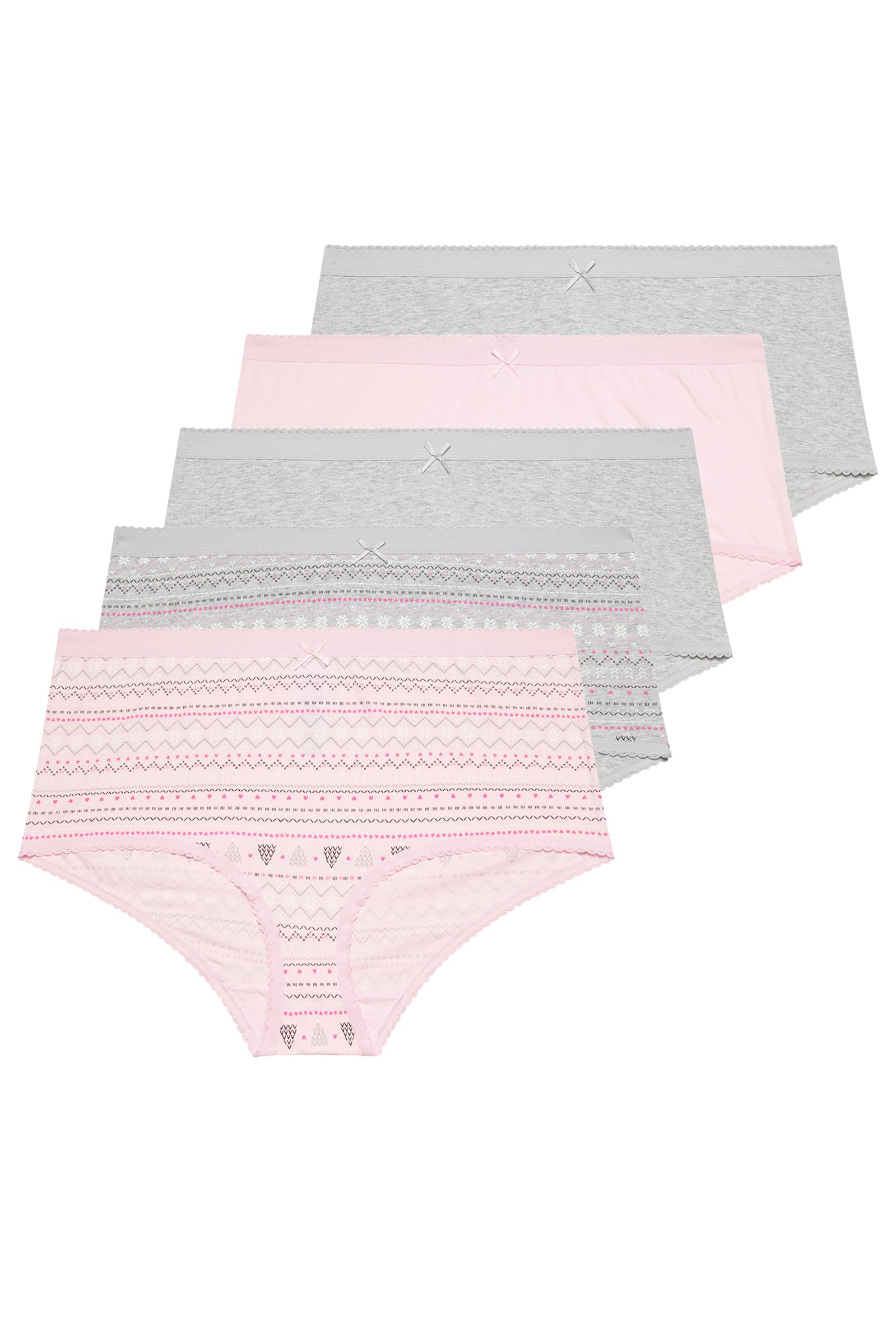 Yours Women's Grey 5 Pack Fairisle Full Briefs In | Size: 22-24