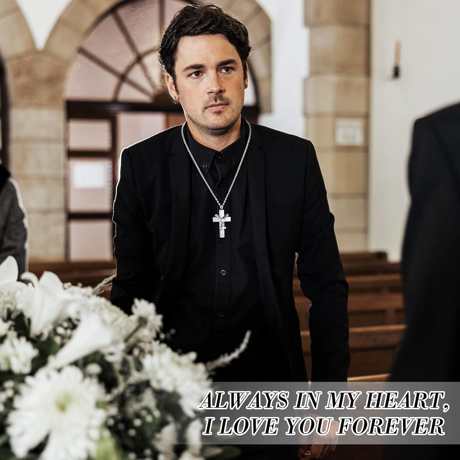 Jexine 10 Pcs Urn Necklace For Ashes Cremation Jewelry Wings Tear Drop Cross Crystal Ashes Necklace Stainless Steel Zircon Memorial Locket Vertical Bar Heart Waterproof Keepsake For Men - Image 5