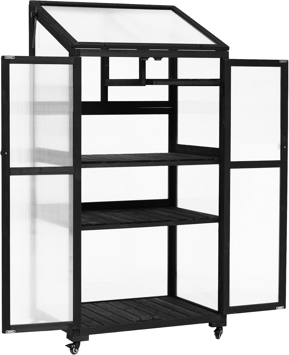 Greenhouse Cold Frames with Wheels - Adjustable Shelves Portable Cold Frame for Balcony/Patio, UV-Resistant Indoor Outdoor Plant Growing Cabinet (Large, Heavy-Duty) (Black)