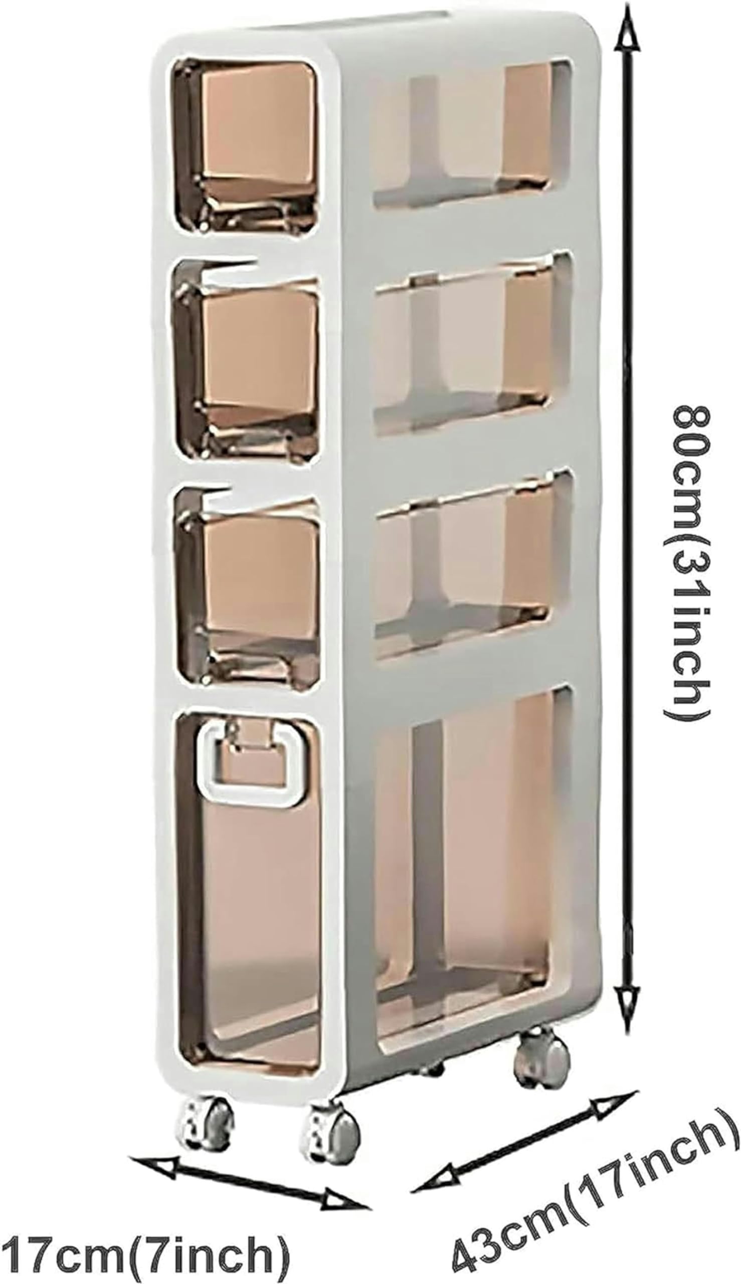 Armadietto da Terra per Bagno con 4 Cassetti e Ruote, Armadietto da Terra ad Angolo di Grande capacità Cassettiera Stretta a Torre Verticale per Bagno, Piccoli Spazi e Spazi, Installazione Libera