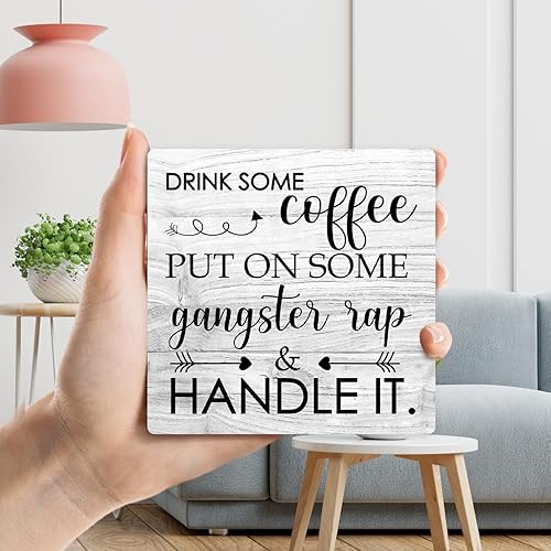 Miniatura 3 de Letrero de madera de café con soporte de hierro, decoración de escritorio de cocina en casa, estante de bar, bebe un poco de café, pon un poco de