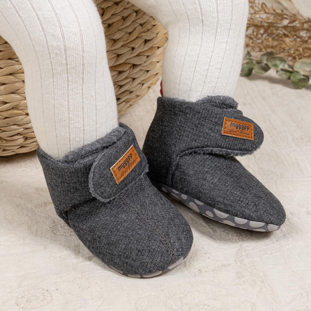 KIDSUN Infant Baby Boy Girl Cozy Fleece Bootie Newborn Stay On Slipper Winter Warm Gripper Non-Slip Crib Shoes