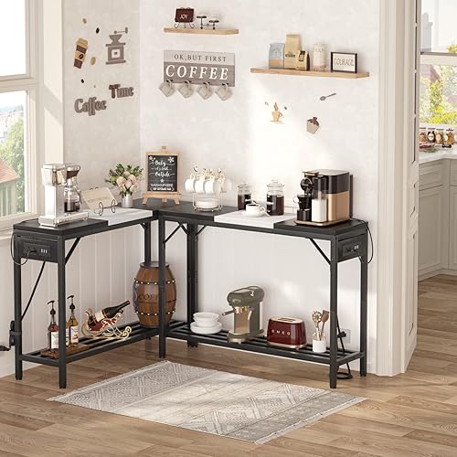 Miniatura 7 de Mesa consola estrecha con tiras eléctricas mesa de sofá con estantes de almacenamiento para sala de estar mesa de vestíbulo de 2 niveles para