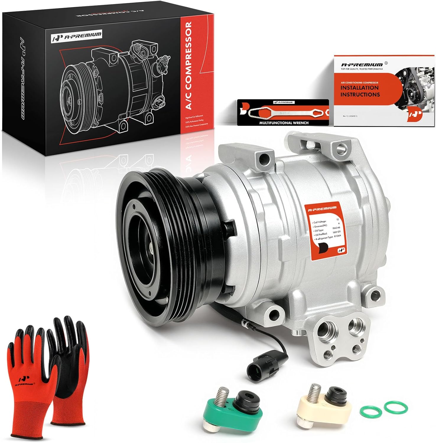 A-Premium Air Conditioner AC Compressor with Clutch Compatible with Hyundai Tucson 2.0L 2008-2009, Kia Sportage 2.0L 2008-2010