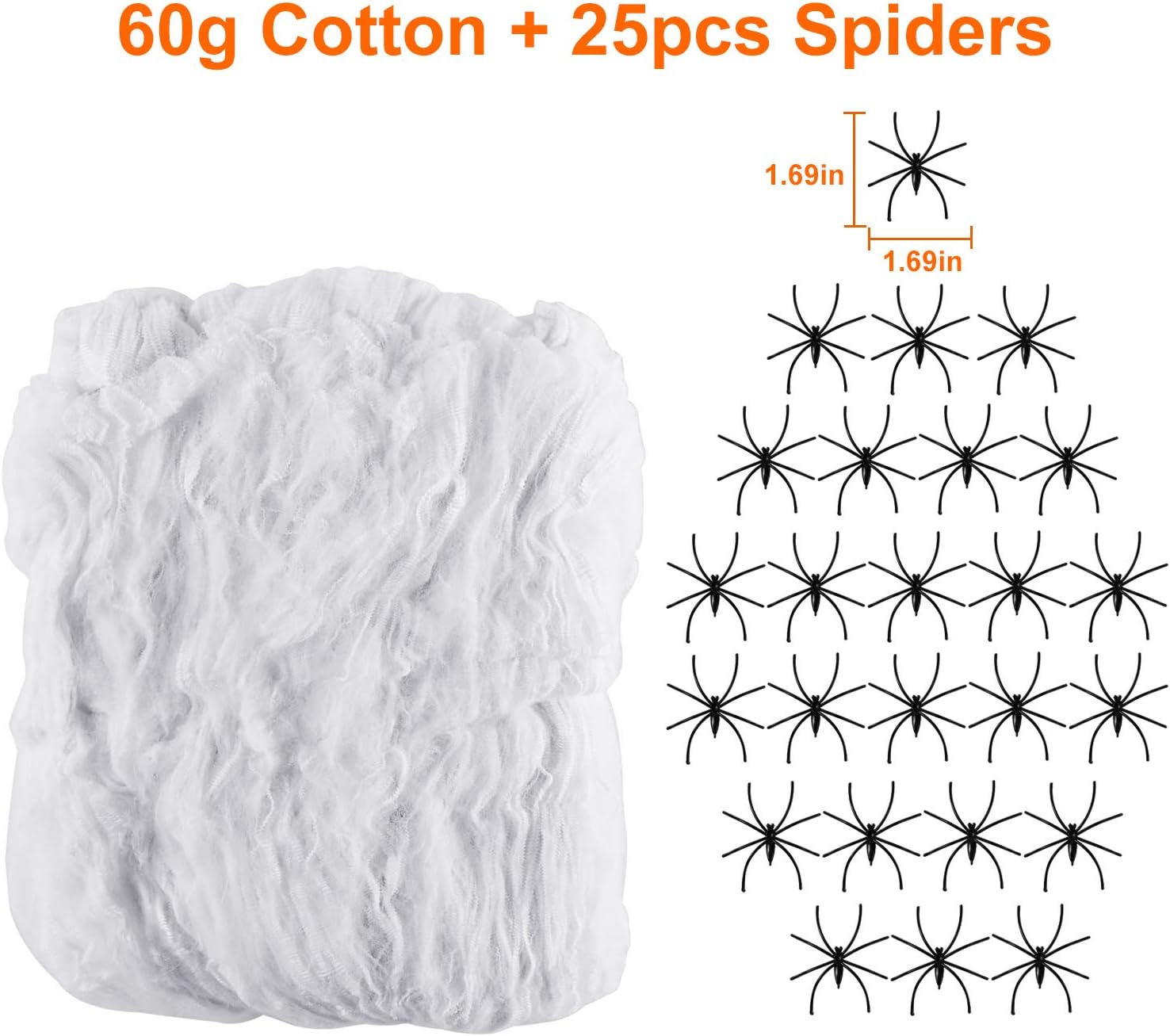 Halloween Decorations, Stretch Spider Web with 25 Fake Spiders for Indoor & Outdoor Halloween Decor