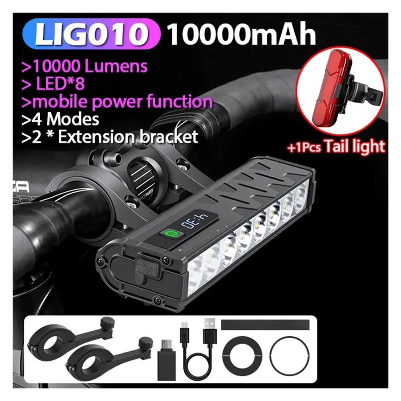 1 luz Delantera for Bicicleta de 10000 lúmenes y 10000 mAh.