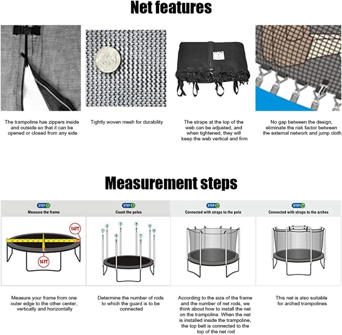Trampoline Protective Net Diameter 4.27 Meters 8 Pole Round Frames Trampolines Accessories (No Stand)