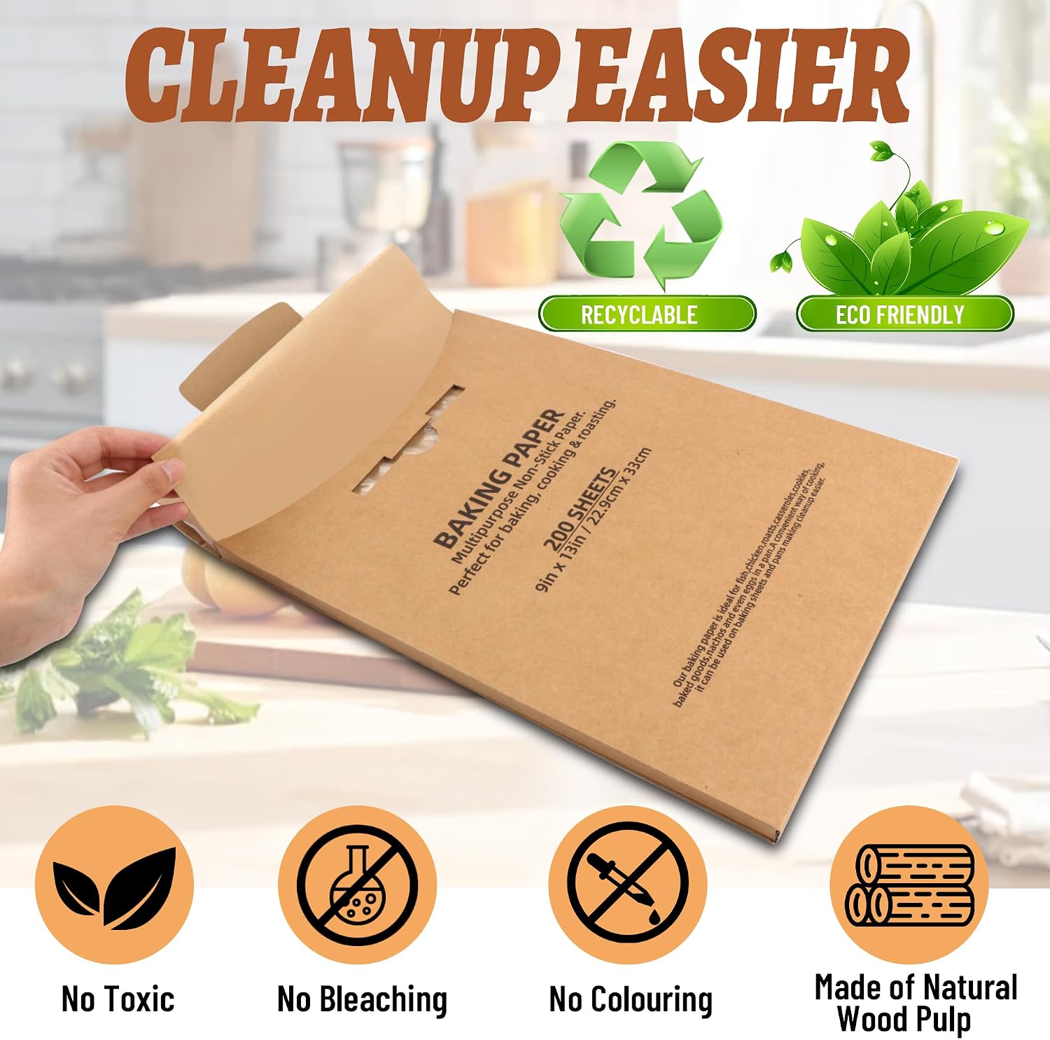9x13 Inch Parchment Paper Sheets 120 Pcs, Unbleached Non-Stick