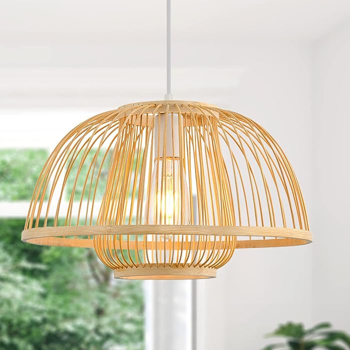 Buy Bamboo Rattan Pendant Lights Domed Shape Hanging Light Boho Wicker Light Fixture Handmade